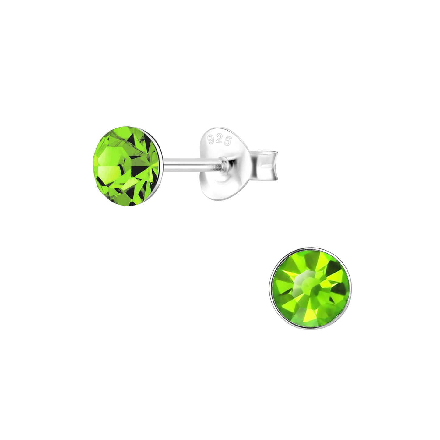 Round Peridot Crystal Stud Earrings 'to be green is to be seen'.