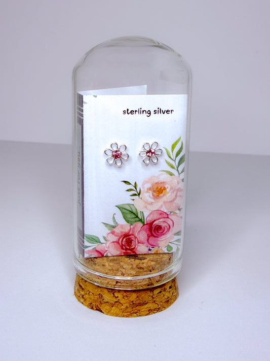Rose Flower Stud Earrings 'Roses are pink'.