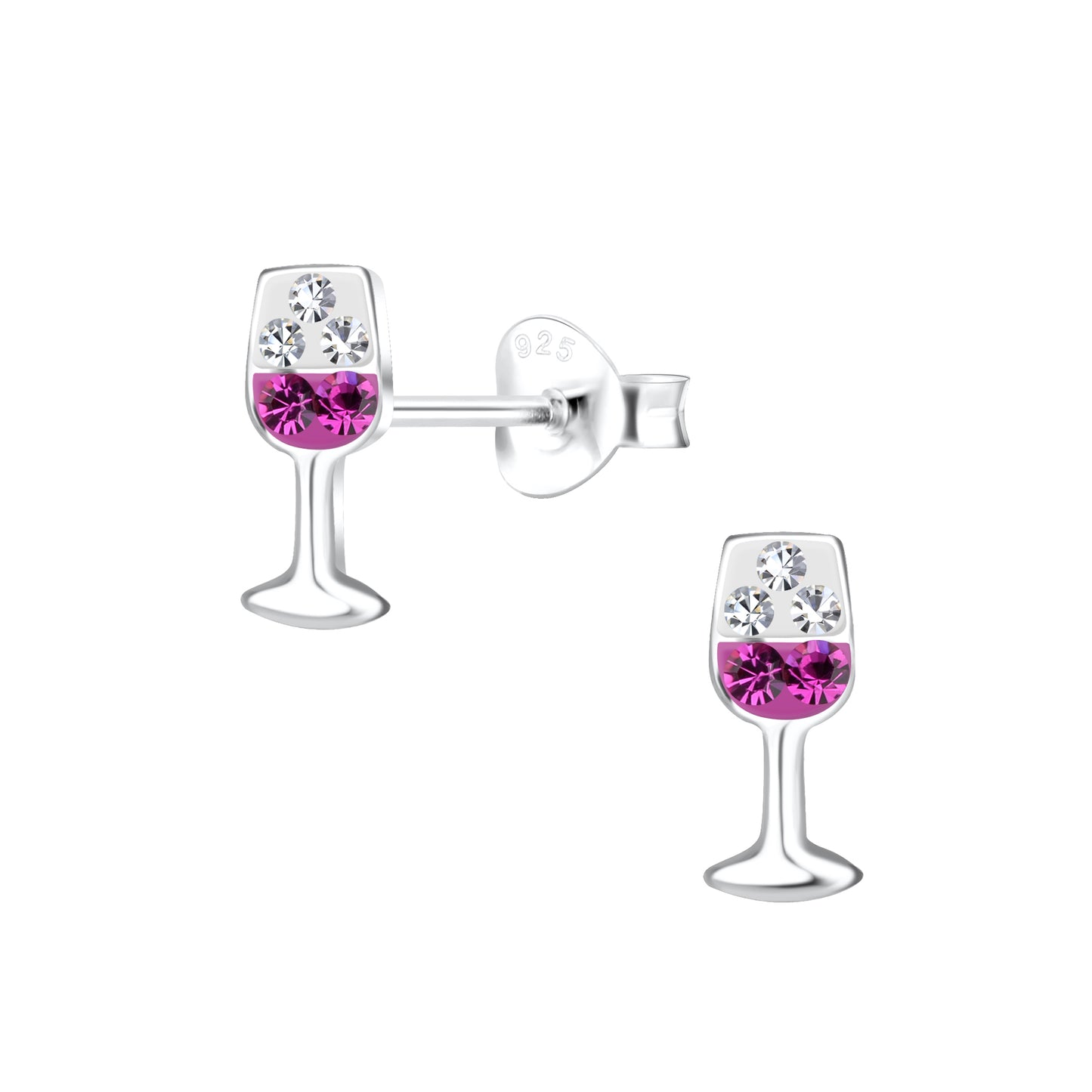 Wine Glass Crystal Stud Earrings 'May your birthday shine and sparkle like you.'