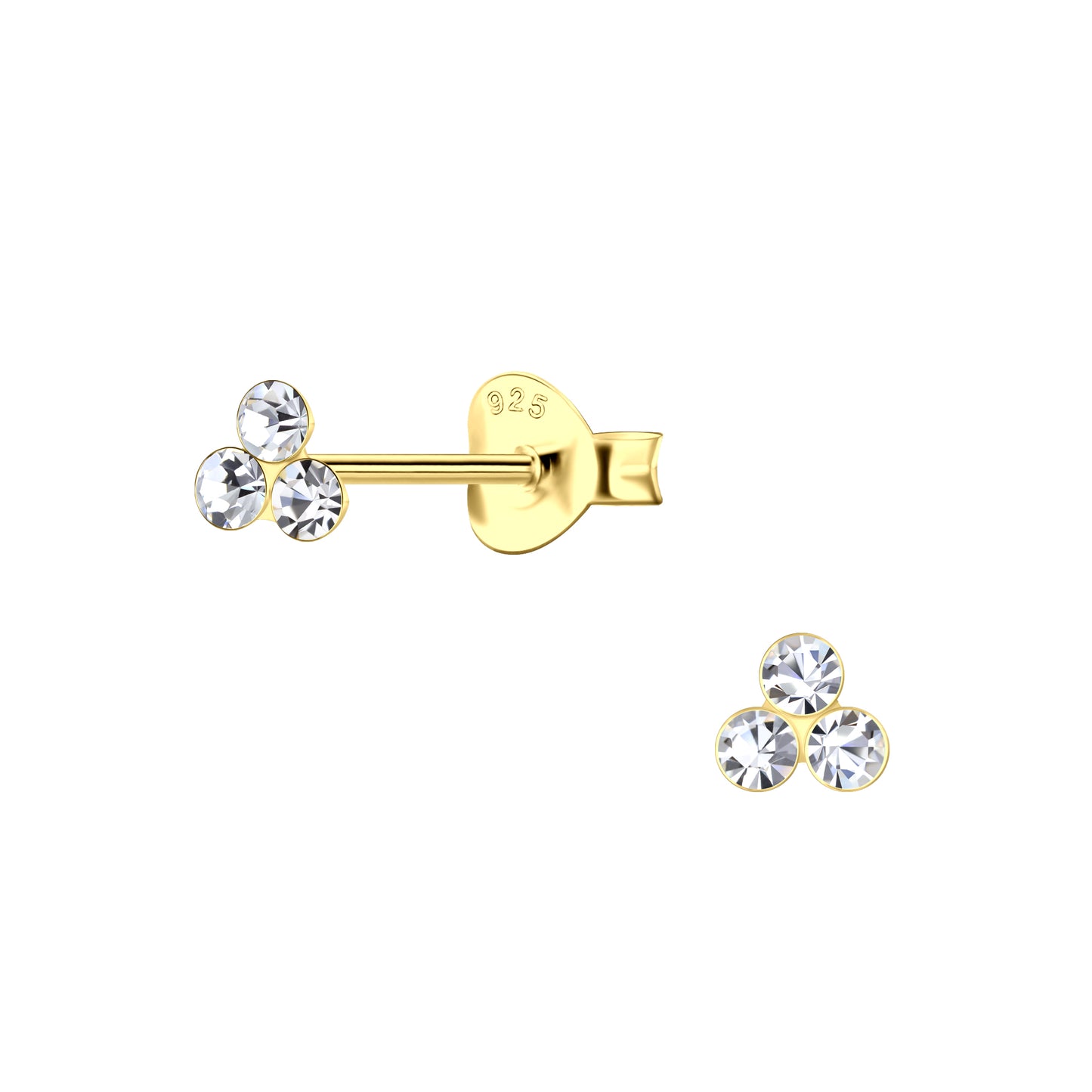 14K Gold plated Sterling Silver Three Stone Stud Earrings 'Shine like the star you are!'